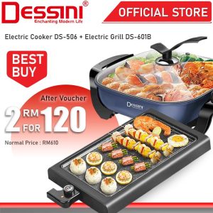 DESSINI ITALY Electric Cooker Steamboat Hot Pot Casserole Frying Wok Pan Rice Cooker Periuk Masak Elektrik + BBQ Grill Steak Teppanyaki Barbecue Baking Pan