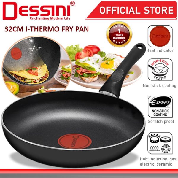 DESSINI ITALY 32CM I-Thermo Heat Indicator Frying Pan Induction Non Stick Pot Bowl Wok Casserole Cookware Tool PERIUK