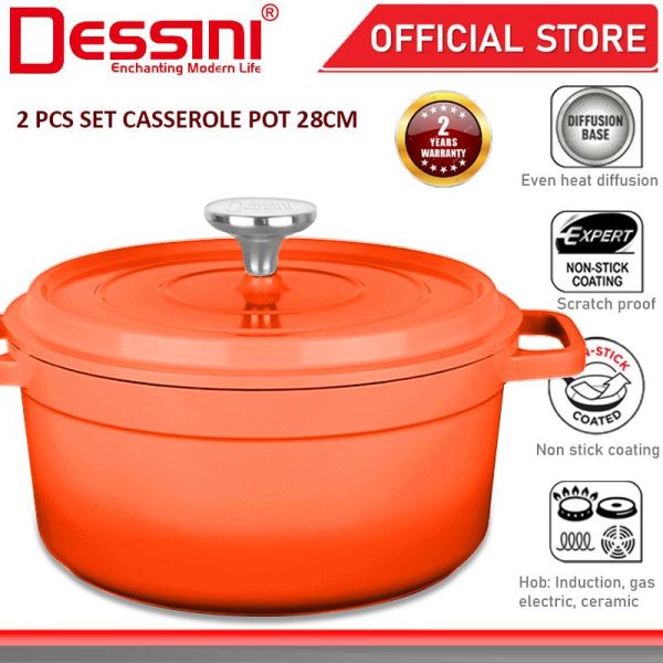 DESSINI ITALY iNM-28 Die Cast Aluminium Non Stick Casserole Pot Bowl Deep Fry Pan Cookware Tool PERIUK (28cm)