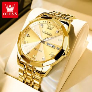 【1-year warranty】OLEVS Jam Tangan Lelaki Original Waterproof Jam Emas Men Gold Watch Luminous Stainless Steel Luxury Watches for Man NEW 99-31 Bahan logam dalam stok Warna berbilang Ada kotak Ada alat Pejabat parti pemberian hadiah Garanti 1 tahun Gelap
