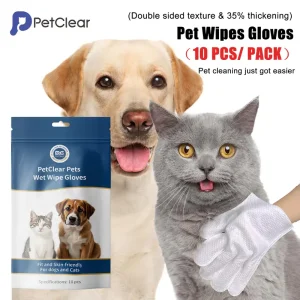 Petclear Pet Glove Wipe for Dog and Cat, Wash Free, Thickened, Gentle Cleaning Grooming Wipes for Daily Care and Traveling, Easy Use on Fur Face, Body, Ear, Eye, Paws and Bum, 10PCS/Pack