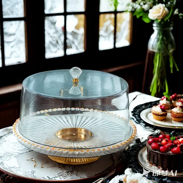 Cake Cloche with stand and dome in clear PET material Kek Klos dengan Tapak dan Kubah