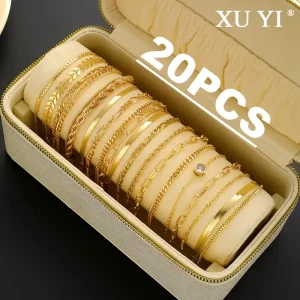 Set Gelang Tangan Berbilang Keping, XUYI COD, 20 Keping / Set, Reka Bentuk Vintaj, Zirkonia Sintetik, Rantai Kapal Terbang, Untuk Wanita, Sesuai untuk Pesta Harian, Hadiah Ideal untuk Teman Wanita, Termasuk Hadiah Percuma, Stok Terhad