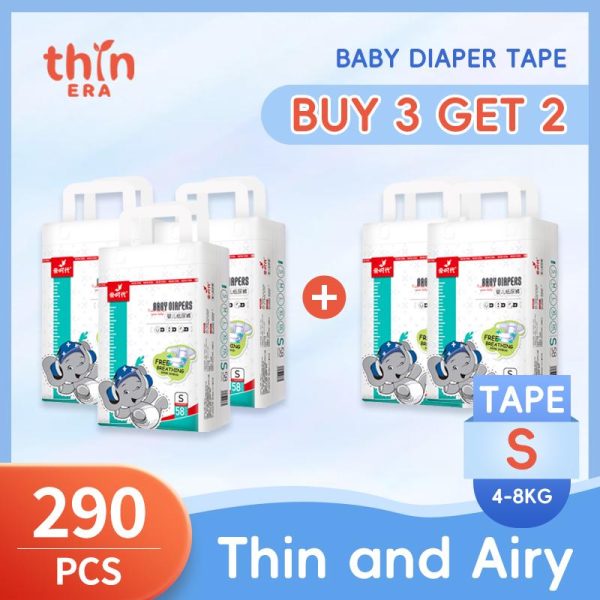 【Thin Era】 5 packs Baby Diaper Extra Soft Skin-Friendly Non-Irritating to the Skin Pull-up Diaper Pants and Tape Diapers SAP Jelly Absorbent Core Cotton