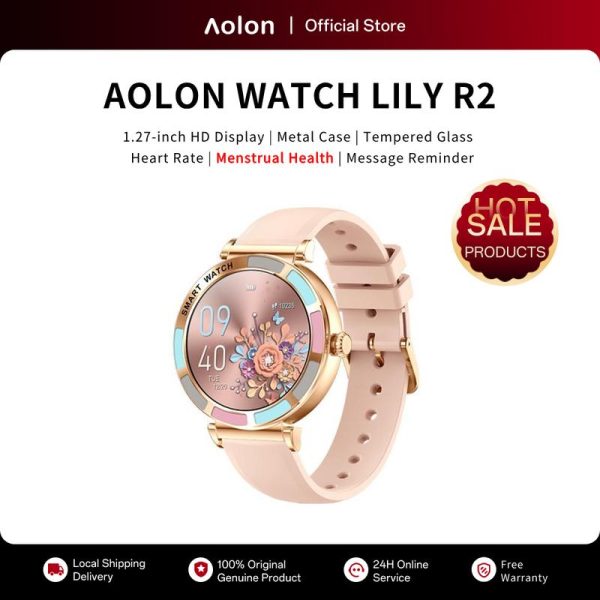 【Fashion】Aolon Lily R2 Smart Watch | 1.27'' inch Screen | Bluetooth Phone Call | Menstrual Health | Heart Rate | 100+ Sports Models | Customize Wallpaper | Waterproof | Bluetooth 4.0 | Latest Design free beg for Women for IOS Android