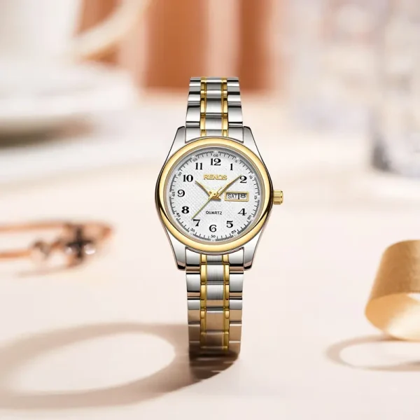 Jam Tangan Klasik RENOS, 7235L, Untuk Wanita, Kalis Air, Relo Asal, Fesyen, Keluli, Jam Tangan Kuarza Mewah
