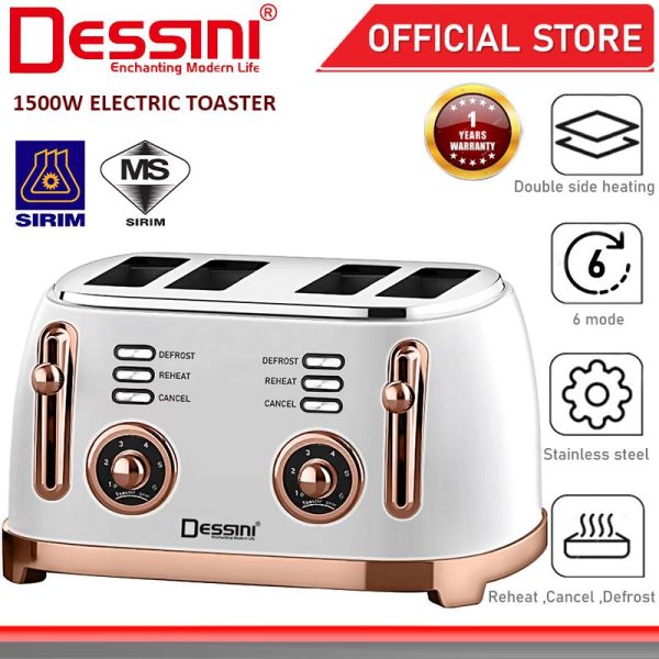 DESSINI ITALY 4 Slide Double Sided Electric Bread Toaster Sandwich Maker 6 Levels Pop Up Panini Baking Grill Oven