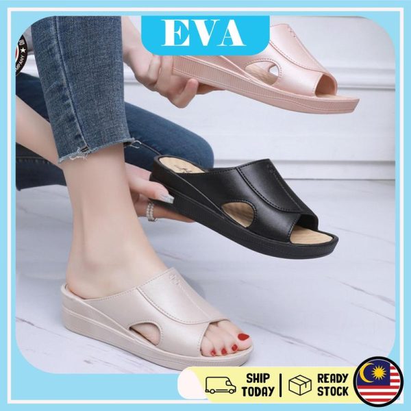 READY STOCK EVA Wedges Women Fairy Outer Wear Fashionable Easy Match Household Thick-soled Open Toe Mid High Sandals Shoes Kasut Wanita