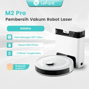 Lefant M2 Pro Robot Vacuum Cleaner, Kombo Vakum dan Mop Robot, dengan Stesen Kosong Sendiri, Sedutan 6000Pa, Kawalan Suara / APP, Pemetaan Berbilang Tingkat, Ulang Auto, Reka Bentuk Ultra Nipis