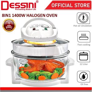 DESSINI ITALY 8 IN 1 Electric Halogen Convection Oven Hot Air Fryer Timer Oil Free Roaster Cooker (12L)