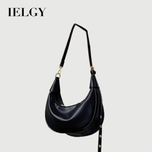 Beg Ketiak Niche Bertekstur, IELGY, Untuk Wanita, Kapasiti Besar, Kulit Lembut, Hitam, Beg Silang Gadis Panas, Beg Ladu Serba guna Bags Selempang
