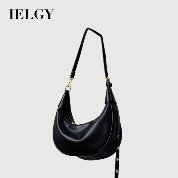 Beg Ketiak Niche Bertekstur, IELGY, Untuk Wanita, Kapasiti Besar, Kulit Lembut, Hitam, Beg Silang Gadis Panas, Beg Ladu Serba guna Bags Selempang