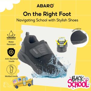 ABARO Water Resistant Unisex Sneakers W2881N Black School Shoes/Kasut Sekolah Hitam