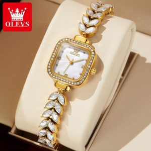 OLEVS Jam Tangan Wanita Cewek Asli Kalis Air Tali Duyung Keluli Tahan Karat Dengan Kotak 9987 Watches persegi Bahan logam barang dalam stok Warna berbilang Parti pemberian hadiah Garanti 1 tahun