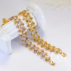 LSSC Gelang Tangan Manik Emas untuk Wanita Tahan Lama Tidak Luntur Diperbuat daripada Keluli Tahan Karat Sangat Cantik dan Berkilat