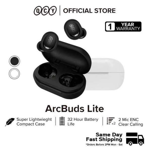 QCY T27 ArcBuds Lite True Wireless Earbuds Bluetooth 5.3 Audio Touch Control Noise-cancellation 32 Hours Battery Life Bluetooth Earphone with 2 Mics