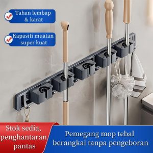 [MY Stock] Aluminum Bathroom Mop Holder with hook Wall Mounted Self Adhesive