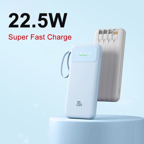 Yisen 20000mah Candy PowerBank Built in 4 Cables 20W Super Fast Charging LED Capacity Display Dual USB For iPhone Digital