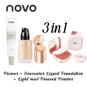 SADOER NOVO Makeup Value Set (3in1) Makeup Primer + (2in1 Foundation Concealer) + Compress Powder
