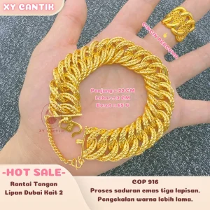 Lipan Dubai Kait2 COP 916 Panjang 22CM Lebar 2CM Berat 65G - CINCIN PERCUMA - Barang kemas bersalut emas tulen - Tahan lasak - Hypoallergenic - XYCANTIK