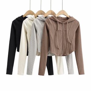 Beryl 【vintage jackets for women】 【READY STOCK AT JOHOR】Y2K long sleeve women's coat American retro fashion Designed with a zipper and hood
