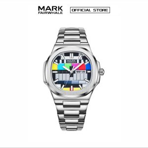 【100% Authentic】Jam Tangan TV Retro, MARK FAIRWHALE, Personaliti Trendi, Kalis Air, Berkilau, Tali Pinggang Keluli Lelaki, Pergerakan Kuarza, 5210 Watches