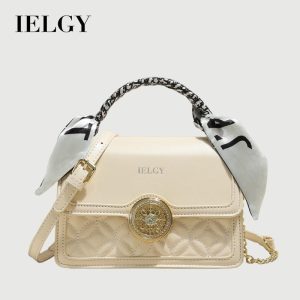 Beg Selempang dan Bahu, IELGY, Untuk Wanita, Rekaan Grid Berlian Berkualiti Tinggi, Beg Persegi Kecil Bergaya, dengan Perincian Selendang Sutera, Gancu Magnetik Berputar Bags