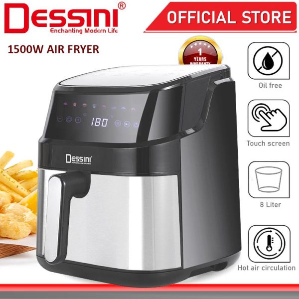 DESSINI ITALY 8L Electric Air Fryer Convection Oven Toaster Timer Oil Free Roaster Breakfast Machine Ketuhar