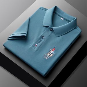 Kemeja polo lengan pendek, lelaki, baru untuk musim panas, sesuai untuk pakaian kasual perniagaan, kemeja-t lapel, separuh lengan, tahan kedut, warna pepejal, gred tinggi