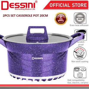 DESSINI ITALY GSB-20 Granite Die Cast Aluminium Non Stick Casserole Pot Bowl Deep Fry Pan Cookware Tool PERIUK (20cm)