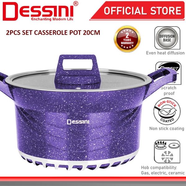 DESSINI ITALY GSB-20 Granite Die Cast Aluminium Non Stick Casserole Pot Bowl Deep Fry Pan Cookware Tool PERIUK (20cm)