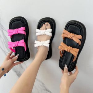Kasut Selipar Musim Panas, Rekaan Ikatan bentuk rama-rama Comel, Ketibaan Baru 2024, Untuk Wanita, Kasut Kasual, Platform Tumit Tinggi, Sandal Musim Panas