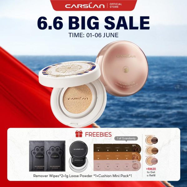 Carslan Lasting Matte Cushion Cream Face Foundation Moisture Cushion For Dry & Oil Skin Makeup 13.5g +【Free Gift】Loose Powder 1g*1+Lipstick 1g*1+Foundation Trial Package 4g*1
