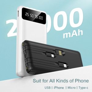 20000mAh Power Bank Portable Charge with 4 Cabe Ultra-thin Polymer LED Display Mini Fashion Powerbank Charging Fast Charging