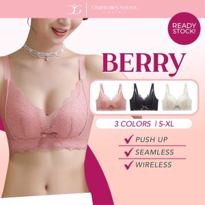 Chantelle Secret S-XL Ribbon Lace Push Up Wireless Bra Seamless Cotton Breathable & Comfortable Bra with Lace Design for Women Ultra Comfort Bra Baju Dalam Wanita Tanpa Berwayar Elastic Underwear