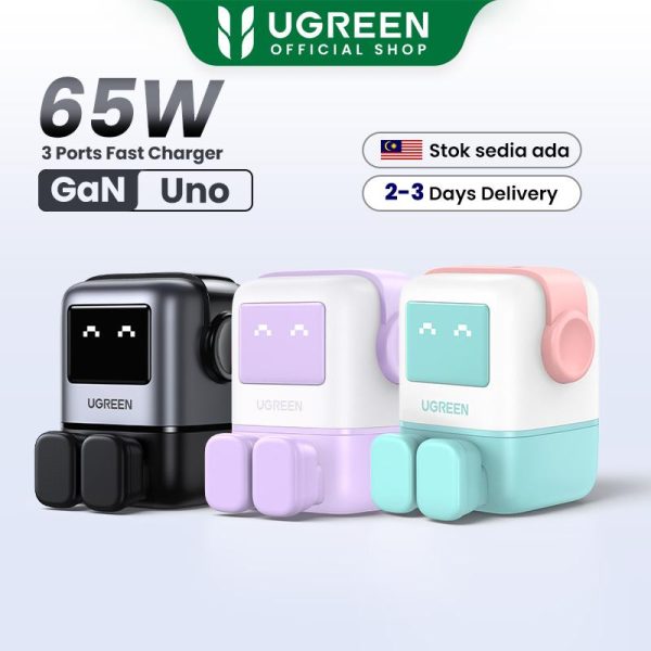 (W)UGREEN Uno 65W GaN Fast Charger Robot GaN Charger PD65W Pengecas Pantas GaN, Palam UK, Serasi dengan iPhone 16 / 15 / 14 / 13, iPad, Macbook, Samsung, Huawei, SKU: 25686