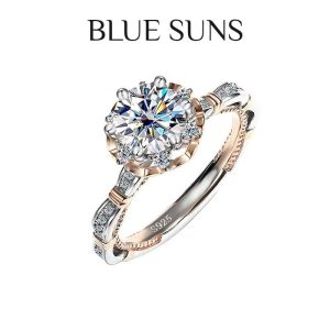 [925 silver+1ct moissanite]cincin reka bentuk asli- sejambak bunga ros -kotak hadiah boleh laras serba-sesuai fesyen mewah dan elegan untuk wanita