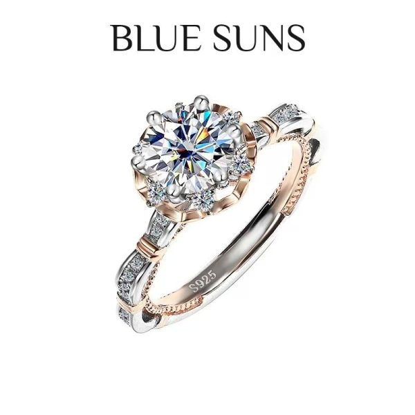 [925 silver+1ct moissanite]cincin reka bentuk asli- sejambak bunga ros -kotak hadiah boleh laras serba-sesuai fesyen mewah dan elegan untuk wanita