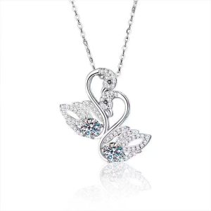 [925 Perak]Kalung Musim Panas Peluh & Tahan Kotoran Loket angsa putih Kalung Cantik Hypoallergenic untuk Wanita Barang kemas yang bergaya dan serba boleh
