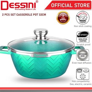 DESSINI ITALY Granite Die Cast Aluminium Non Stick Casserole Pot Bowl Deep Fry Pan Cookware Tool (32cm)