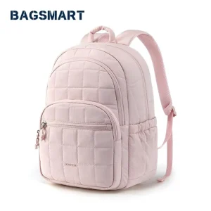 Beg galas komputer riba kalis air, BAGSMART, 15.6 inci, dengan petak besar, Beg Sekolah Kasual Berkuilt, Warna merah jambu, Sesuai untuk perjalanan, Untuk wanita dan lelaki Laptop Ransel