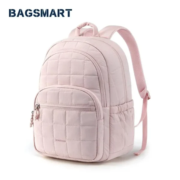 Beg galas komputer riba kalis air, BAGSMART, 15.6 inci, dengan petak besar, Beg Sekolah Kasual Berkuilt, Warna merah jambu, Sesuai untuk perjalanan, Untuk wanita dan lelaki Laptop Ransel