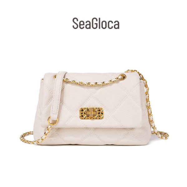 SeaGloca - beg bahu wanita, fesyen baru, grid berlian, rantai, beg bahu, No.1363 Hitam Kulit Crossbody Bags