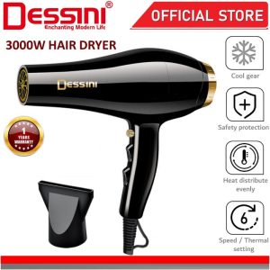 DESSINI ITALY Professional Ionic Ceramic Hair Dryer 6 Setting Saloon Styling Tool Pengering Rambut (3000W)