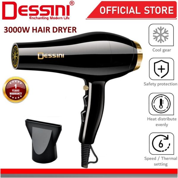 DESSINI ITALY Professional Ionic Ceramic Hair Dryer 6 Setting Saloon Styling Tool Pengering Rambut (3000W)