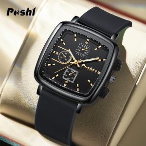 Jam Tangan Wanita, Fesyen POSHI, Kalis Air, Sesuai untuk Pelajar, Reka Bentuk Mudah dan Elegan, Gaya Ins, Bentuk Persegi, Pergerakan Kuarza, Untuk Wanita