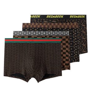 Seluar Dalam Lelaki, Set 4 PCS, Gaya Vintaj, Seluar Boxer Saiz Besar, Bernafas, Rekaan Bercetak, Seluar Boxer Pertengahan Bertingkat, Penghantaran Percuma
