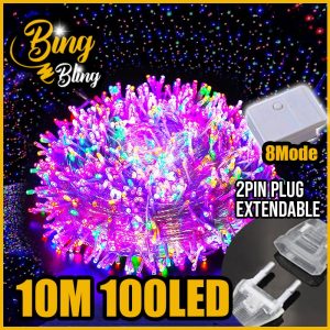 【Bing Bling】2025 Viral Premium【 2Pin 100M | 50M | 20M | 10M】Colour Lampu Lip Lap Raya LED Waterproof Warna Warni Hiasan Outdoor Kelap Kelip Kelip2 Klip Klip2 Fairy String Light Deco