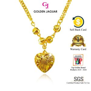 Emas Jaguar (9.33 g) GJ Gold Plated Rantai Leher Chocker Necklace Papan Bulan Sabit Double Love Batik (416450309-LB)
