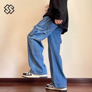 Seluar Jeans Denim Longgar Lelaki, Potongan Lurus, Gaya Kasual, Tersedia dalam Warna Biru Muda, Kelabu dan Hitam, Seluar Poket, X · Fesyen, 6148